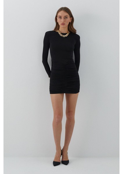 Vatkalı Drapeli Elbise Siyah modelleri