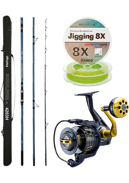 Yekoutdoor Profesyonel Olta Seti Okuma Surfliner+ Surf 420CM 3 Parça Olta Kamışı&okuma Salina SA-8000A Olta Makinesi