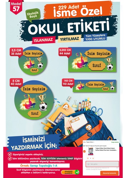 Okul Etiketi Kalem Defter Etiketi Özel Isim Yazılabilen Etiket Seti - Isim Etiketi