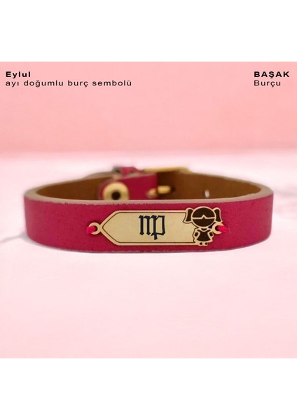 Eylül Ayı Doğumlarına Pembe Derili Kız Çocuk Motifli 14 Ayar Altın Plakalı Hediye Bileklik-454AY fiyatları