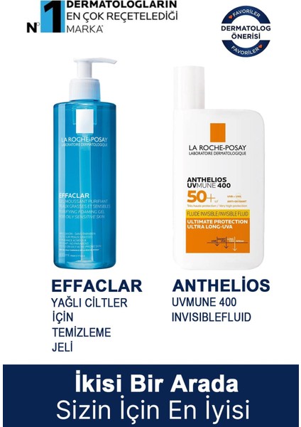 La Roche Posay Anthelios Uvmune 400 Invisible Fluid SPF50+ 50 ml + La Roche Posay Effaclar Gel 400 ml