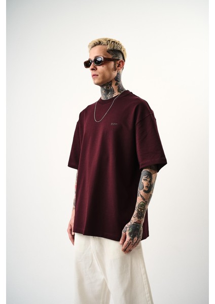 Erkek Respire Yazı Detaylı Oversize T-Shirt Bordo fiyatları