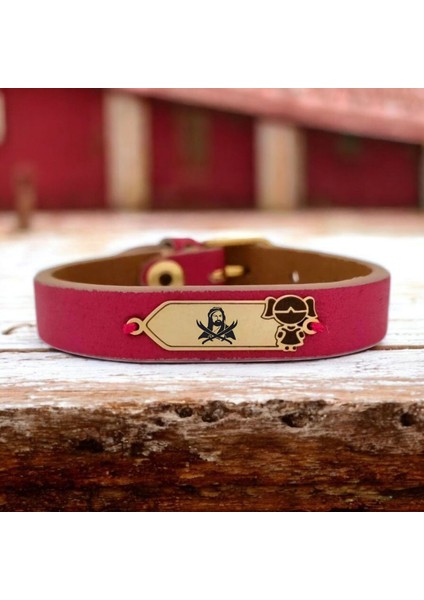 Hz Ali Temalı Kız Çocuk Motifli 14 Ayar Altın Plakalı Pembe Derili Hediye Bileklik-454SEMBOL fiyatları