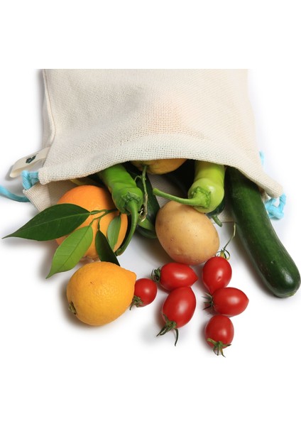 Doğal Pamuklu Sebze Meyve Çantası Üçlü Paket