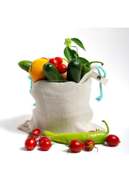 Doğal Pamuklu Sebze Meyve Çantası Üçlü Paket indirimleri