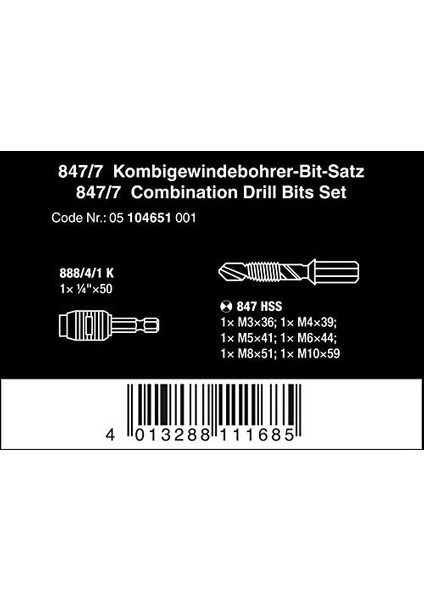 05104651001 Kombine Matkap Ucu Seti 847/7 Hss modelleri