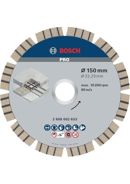 Storemax Elmas Kesme Diski Beton Için En Iyisi, 150 x 22,23 x 2,4 x 12 Mm, 2608602653 fiyatları