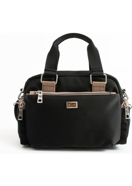 Kadın Çok Gözlü Siyah Vizon Garnili Ayarlanbilir Çapraz Askılı El ve Omuz Çantası S-1422
