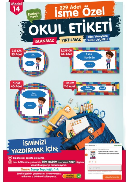 Okul Etiketi Kalem Defter Etiketi Özel Isim Yazılabilen Etiket- Isim Etiketi