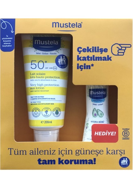 Mustela Güneş Losyonu SPF50 200 ml + Mustela Hydra Bebe 100 ml
