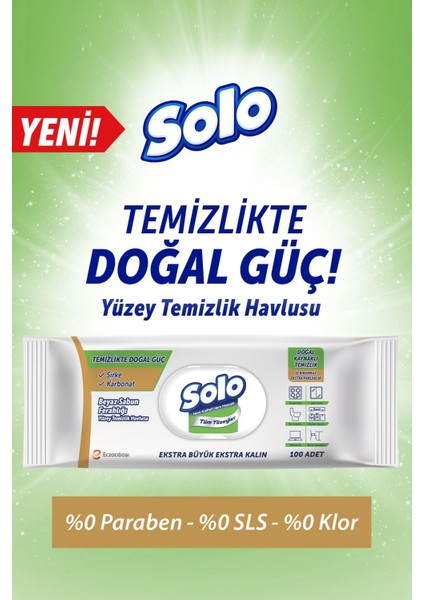 Asfstore Solo Temizlikte Doğal Güç Beyaz Sabun Ferahlığı Yüzey Temizlik Havlusu 100 Yaprak 4 Adet