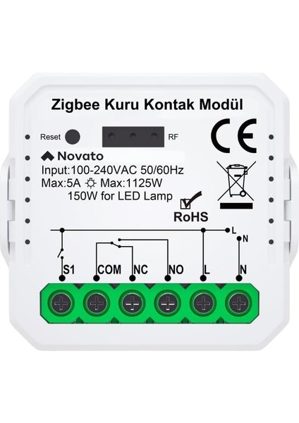 Tuya Mini Zigbee Kuru Kontak Röle (Tuya, Smart Life, Home Assistant, ZIGBEE2MQTT Uyumlu)