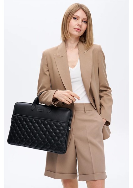 Macbook Air Pro 15" & 16" Inç Laptop Evrak Çantası Siyah Naturel