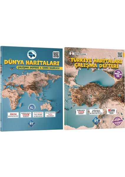 Kodları Dünya Haritaları Çalışma Defteri Soru Bankası ve Türkiye Haritaları Çalışma Defteri Seti (Tüm Sınavlar Için) Kr Akademi