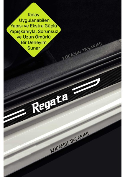 Fiat Regata Yazılı Karbon Kapı Eşiği Siyah Beyaz Dekoratif Kapı Koruyucu 4'lü Set Fiat Regata fırsatları
