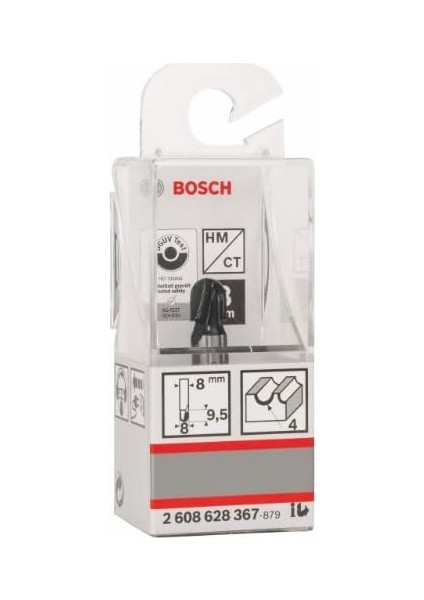 2 608 628 Aksesuarı 367 Oyuklu Freze Ç 8 Mm, R1 4 Mm, Ç 8 Mm, U 9,5 Mm, G 40 mm modelleri