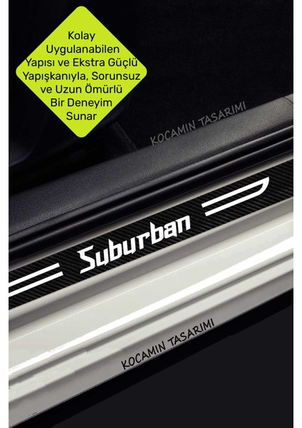 Chevrolet Suburban Yazılı Siyah Karbon Kapı Eşiği Dekoratif Kapı Koruma Beyaz Yazılı 4 Parça Chevrolet Suburban fırsatları