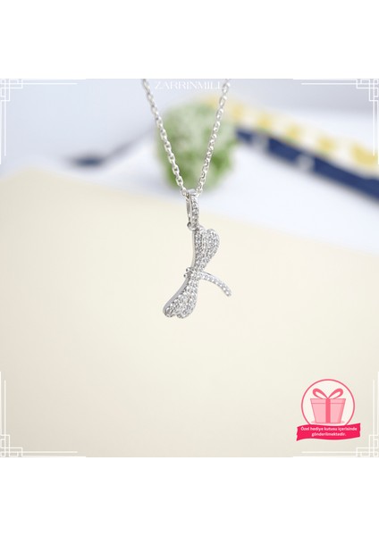 925 Ayar Gümüş Yusufçuk Taşlı Model Kolye Zirkon Taşlı Su Yolu Rodyum Kaplama