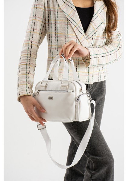 Kadın Çok Gözlü Beyaz Mat Ayarlanabilir Çapraz Askılı El ve Omuz Çantası S-1422 indirimleri