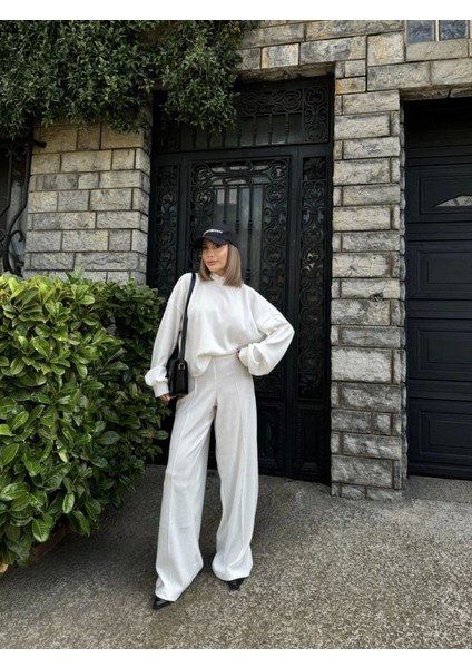 Crop, Pantolon Fitilli Ikili Takım -Beyaz modelleri