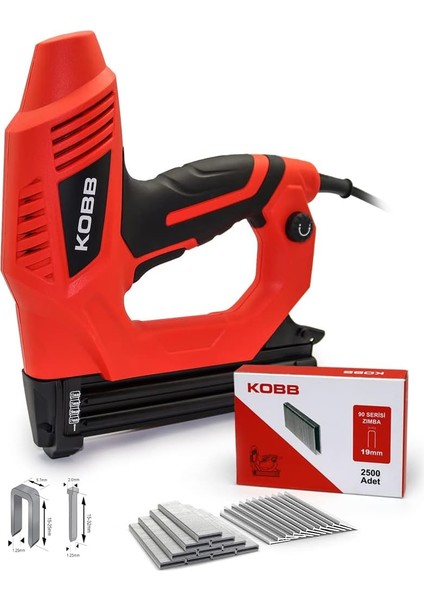 KBZ90 15-25MM Zımba ve 15-32MM Profesyonel Çivi Çakma Makinesi + 3000 Adet Yedek Zımba ve Çivi, Kırmızı/siyah