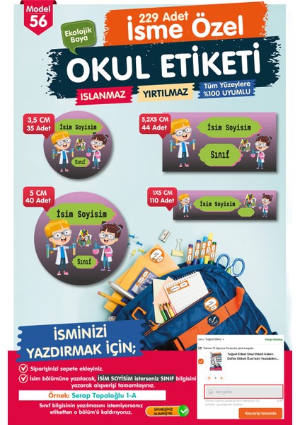 Okul Etiketi Kalem Defter Etiketi Özel Isim Yazılabilen Etiket Seti - Isim Etiketi