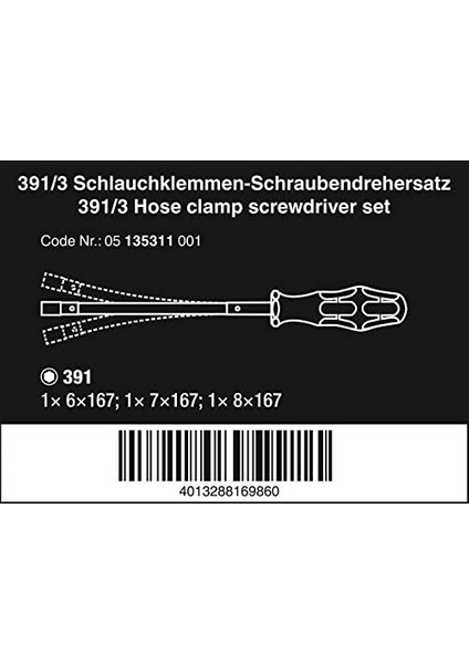 Hortum Kelepçesi Tornavida Seti 391/3, 3 Parça, 05135311001 fiyatları