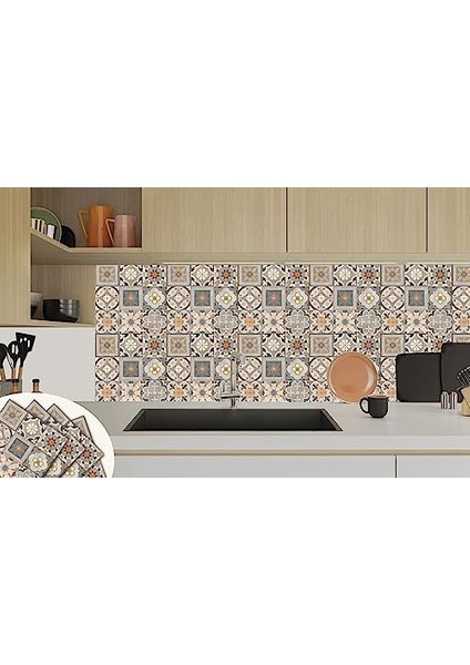 Kendinden Yapışkanlı Apricot Desenli Pvc Karo 30X30 cm (11 Adet / 1 M²)