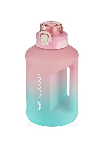 1600ML Çift Renk Taşıma Askılı ve Kulplu Motivasyon Su Matarası Sticker Hediyeli (Pembe-Turkuaz)