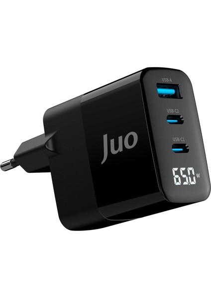 65W Gan LED Ekranlı Hızlı Şarj Cihazı 2 Type-C + Usb-A iPhone & iPad & Notebook Uyumlu Şarj Aleti