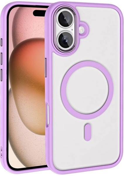 Ile Uyumlu iPhone 16 Plus Kılıf Wireless Şarj Özellikli Zore Krom Magsafe Silikon Kapak Pembe