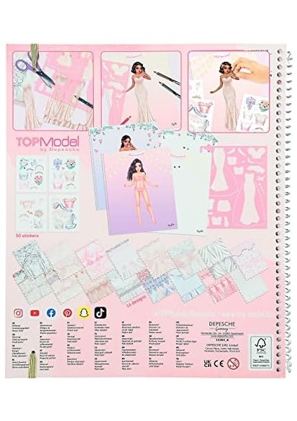 12393 Create Your Topmodel Wedding Special - Çıkartma Defteri, 60 Sayfalık Güzel Kıyafetler Tasarlamak Için, Çıkartma Sayfası, Şablon ve Kumaş Desen Sayfası Dahil, Orta modelleri
