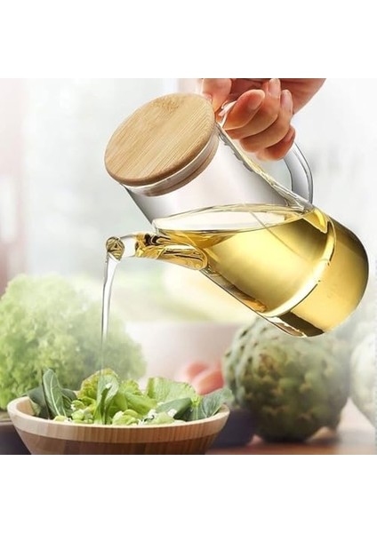 Bambu Kapklı Borosilikat Cam Yağlık & Sirkelik - 1 Litre | Isıya Dayanıklı & Sızdırmaz Tasarım | Bambu Kapaklı Şeffaf Cam Yağdanlık - 1000ML modelleri