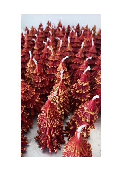 Doğal Petek Balmumu Mum Kırmızı Altın Simli Çam Ağacı Boy 8.5 cm Bal Mumu Beeswax Candle modelleri