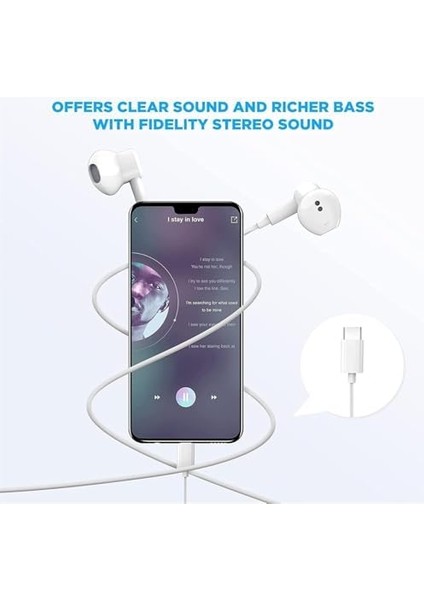 Kablolu Kulak Içi Kulaklık 120 cm Ses Açma Kapama Hd Ses Kalitesi Mikrofonlu Type C Kulaklık Xiaomi Iphone 15 Promax modelleri