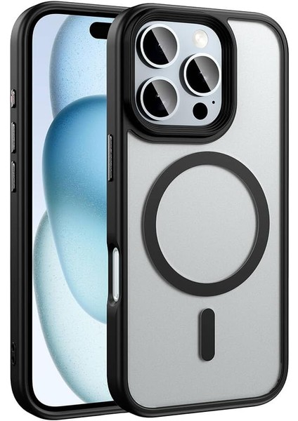 Ile Uyumlu iPhone 16 Pro Max Kılıf Mat Arka Yüzey Wireless Şarj Özellikli Zore Flet Magsafe Kapak Siyah