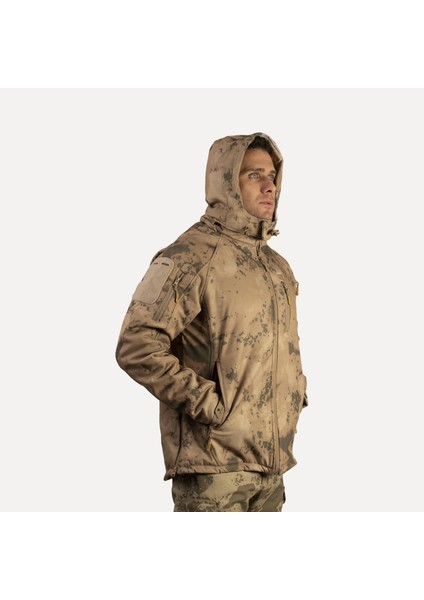 Erkek Jandarma Kamuflaj Desenli 5 Cepli Softshell Mont