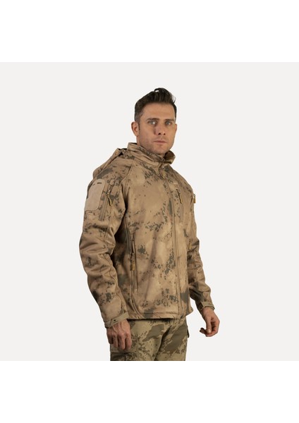 Erkek Jandarma Kamuflaj Desenli 5 Cepli Softshell Mont