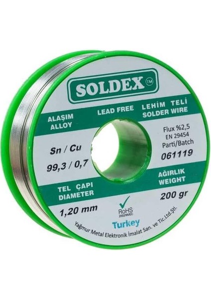 1.20 mm 200 G Kurşunsuz Lehim Teli (%99,3 Sn /%0,7 Cu)