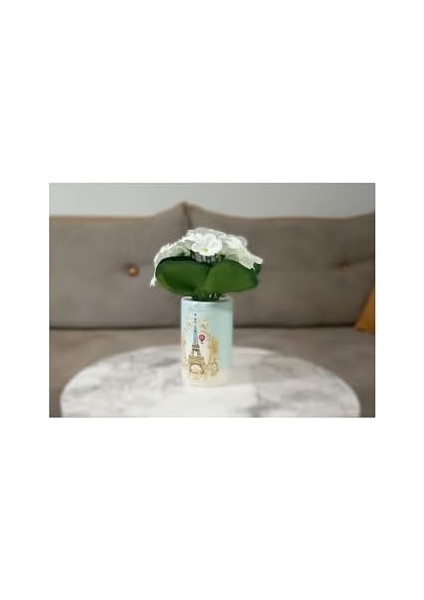 Dahil, Vazoda Çiçek, Beyaz Yapay Çiçek, Dekoratif Romantik Yeşil Model 7X7X16CM modelleri