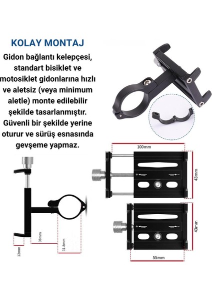 Güçlendirilmiş Alüminyum Ayarlanabilir Gidon Bağlantılı Motosiklet Telefon Tutucu Gidon Telefon Tutucu fırsatları