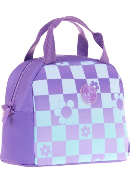 Kız Çocuklarına Özel Mor Mavi Papatya ve Dama Baskılı Beslenme Çantası (Isı Yalıtımlı) (K9060)