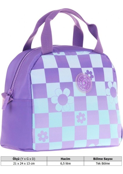 Kız Çocuklarına Özel Mor Mavi Papatya ve Dama Baskılı Beslenme Çantası (Isı Yalıtımlı) (K9060) modelleri