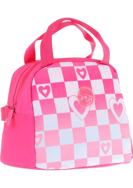 Kız Çocuklarına Özel Pembe Mavi Dama Baskılı Beslenme Çantası (Isı Yalıtımlı) (K9063)