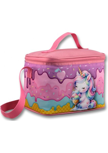 Termoslu/ısı Yalıtımlı Beslenme Çantası - 5004 - Dondurma Yiyen Unicorn, Mor Pembe (Kız Çocuk)