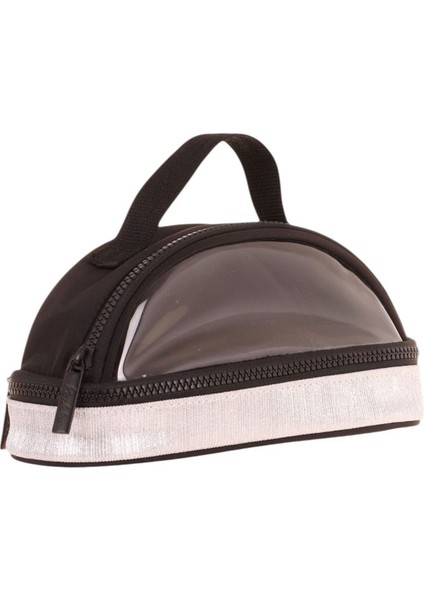 Crescent Taşıma Saplı Kız Çocuk Iki Gözlü Kalemlik - Siyah, Şeffaf Cepli - K2724