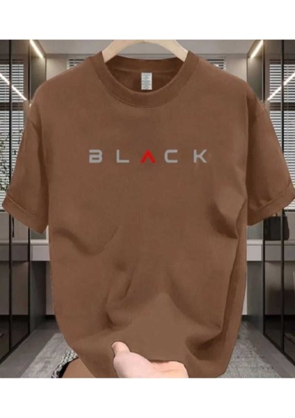 Oversize T-Shirt Black Baskılı Kahverengi Renk