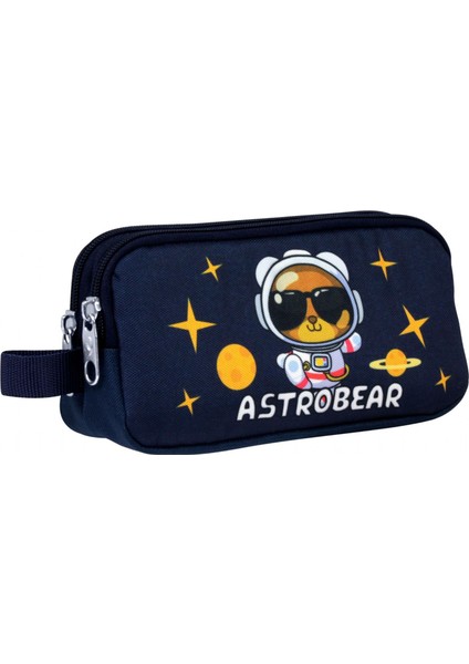 Erkek Çocuklar Için Iki Bölmeli Astronot Ayıcık Baskılı Kalemlik - Lacivert Beyaz - 5047