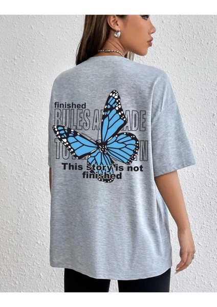 Oversize T-Shirt Baskılı Gri Renk