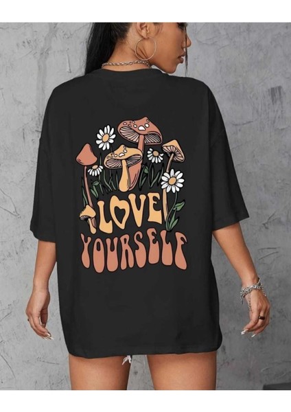 Oversize T-Shirt Yourself Baskılı Siyah Renk